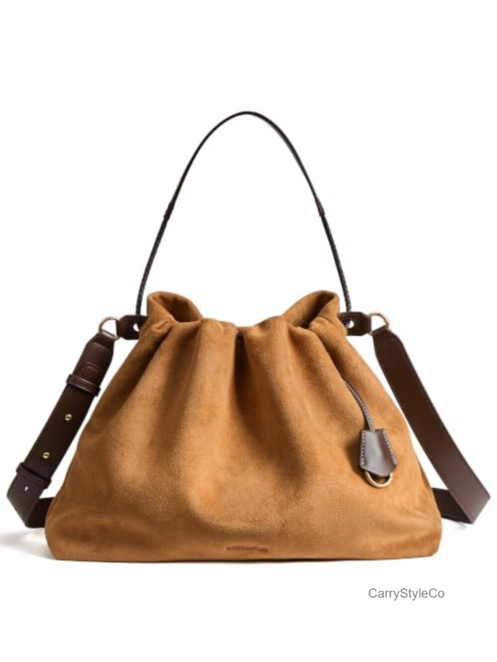 Slouchy Hobo Bag Drawstring Crossbody Shoulder Purse Faux Suede Vegan Leather